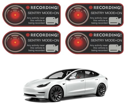 PBAHAUP 4 Stück Warnung Dash Cam Recording Fenster Stickers, Kamera Aufkleber, Dashcam Aufkleber, Vehicle Kamera Sicherheit Dash Cam Signs, Gilt Für Tesla Model 3 Xsy (A)