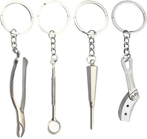 Fituenly 4 Llaveros De Dentista Novedosos, Llavero Dental, Colgante De Decoración De Dentista, Llavero De Metal con Forma De Dientes, Regalo para Clínica Dental