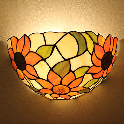 GDLight Tiffany-Stil Sonnenblume Wandlampe & Wandleuchte, Vintage Pastoral Glasmalerei Klassische halbe Wandleuchte für Schlafzimmer Nacht Korridor Balkon, 12 Zoll