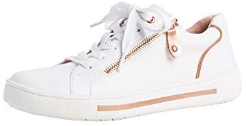 Jana Damen Sneaker flach mit Reißverschluss Vegan, Weiß Rosegold 1 (Weiß), 36 EU