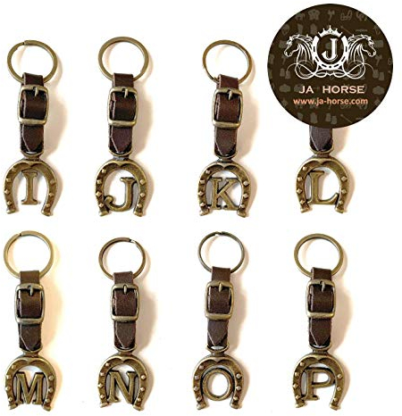 JA Horse - Leder Kupfer Hufeisen Pferd Reiter Schlüsselanhänger Brief A-Z Made in Europe (M)