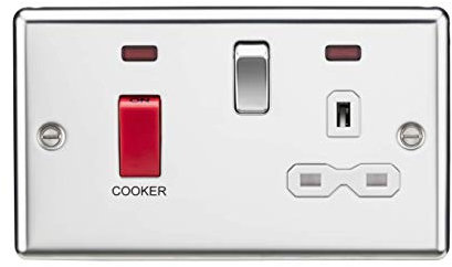 Knightsbridge CL83PCW 45A DP Cooker Switch & 13A Switched Socket with Neons & White Insert - Rounded Edge Polished Chrome