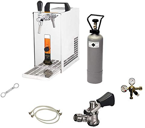 ich-zapfe Bierzapfanlage - Komplett Set mit Zapfanlage 20l fass mit kühlung Bierkoffer Durchlaufkühler PYGMY 20 1-leitig Trockenkühler CO2 Flasche und CO2 Schlauch komplett, Zapfkopf:Kombi