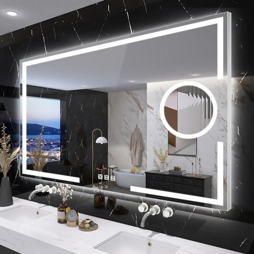 S'bagno 120x70cm Schminkspiegel mit Beleuchtung, Badspiegel mit Beleuchtung mit Berührungssensor/Dimmen/Beschlagsverhinderung Beleuchtetes Badezimmer Wandmontage Mit Lichtern