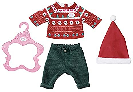 BABY born Weihnachtsoutfit, mit Weihnachtspullover, grüner Hose und Nikolausmütze für 43 cm Puppen, 830291 Zapf Creation
