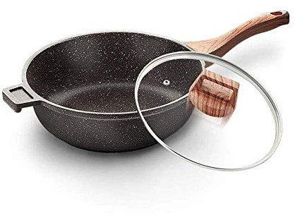 Nonstick Woks and Stir Fry Pans With Lid, Frying Basket & Steam Rack, Nonstick Copper Wok Pan With Lid, Wok With Lid, (Size : Large)