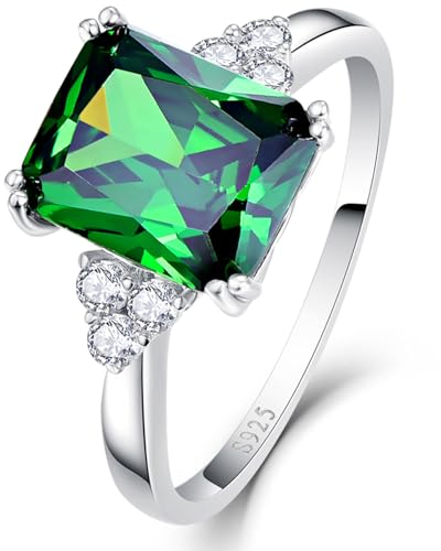 Yaresul Silber Ringe 925 Frauen 3.5ct Grün Smaragd Ring für Frauen Smaragd Verlobungsring für Damen Mai Birthstone Ringe Gepflasterte Cubic Zirkonia Hochzeit Ringe Größe 53(16.9)