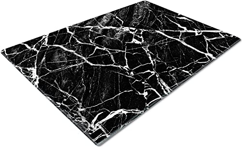 Glass Chopping Board | Non Slip Worktop Saver | Small Marble Effect Black White