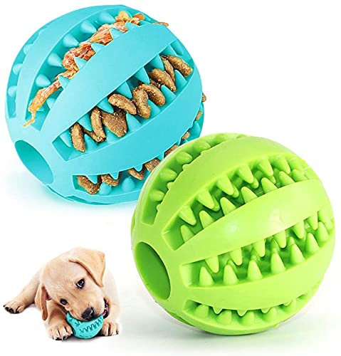 CHUANGOU Hundeball aus Gummi, Kauspielzeug für Hunde, für große und kleine Hunde, lustiger Ball (Grün und Blau), 2 Stück