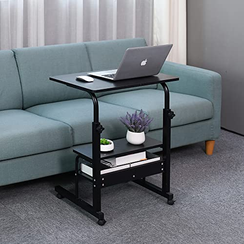 Emall Life Mesa de bandeja, mesa auxiliar ajustable para sofá/cama, escritorio portátil con ruedas, mesa de sobrecama, carrito para portátil con estante abierto (sauce negro, 60 x 40 cm)