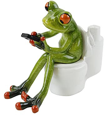 usamjtable Lustige Frosch-Figur, Spielkonsole auf einer Toilette, Heimdekoration, Grün und Schwarz