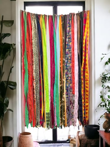 Old Silk Sari Türvorhang, mehrfarbig, Schleifenband, mehrfarbig