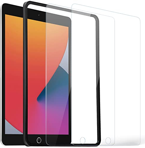 Ravol Displayschutzfolie für iPad 9. (2021)/8. (2020)/7. Generation (2019), 2 Packungen 25,9 cm (10,2 Zoll) gehärtetes Glas, ultraklar, kratzfest, gehärtete Folie