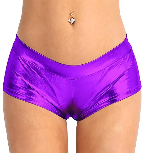 iEFiEL Perizoma Donna Sexy Elasticizzato Vita Bassa Tanga String Thong G-String Mutande Mini Slip Briefs Pantaloncini Lucidi Mutandine del Sesso Culotte Bikini Viola A XL