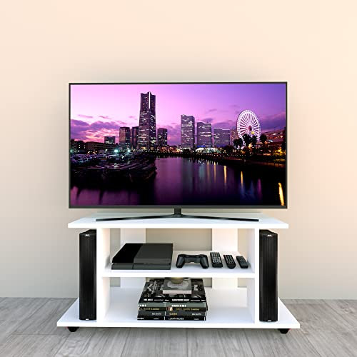 Henor Tavolo su Ruote. Mobile Tv. Legno FSC® Mod. Pilar 110 x 40 x 65.5 cm. Ruote di rotazione 360º con freno. Bianco