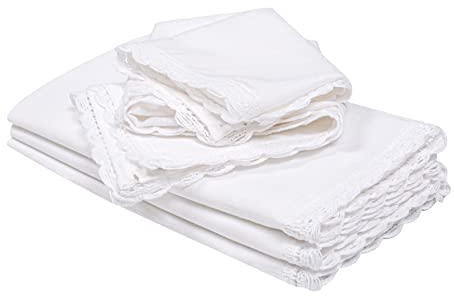 Stoffservietten, wiederverwendbar, Weiß, 4 Stück, Baumwoll-Leinen-Stoff, übergroß, 50,8 x 50,8 cm, Stoffservietten mit Spitze für Partys, Hochzeiten, waschbare Cocktail-Servietten,