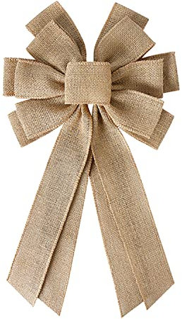 TUDACVTE Arco de arpillera natural para corona, lazo grande de yute rústico, lazos decorativos para manualidades, arco para corona, puerta delantera, árbol, decoración de otoño, Navidad, boda, fiesta
