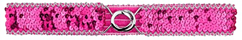 Allegra K Damen Dehnbare, Dünne Taillengürtel Glänzende Pailletten, Elastische Gürtel für Kleider Silberne Seite Rose Red 64cm/25.19