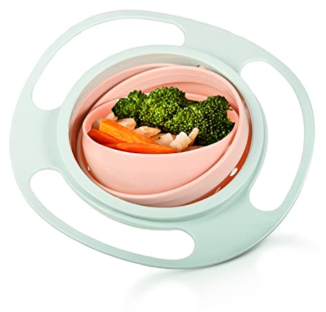 ueslwser Cuenco giratorio de 360 grados antiderrames para bebés, cuenco universal antiderrames, cuenco mágico para bebés y niños, cuenco antiderrames para bebés pequeños, color verde claro