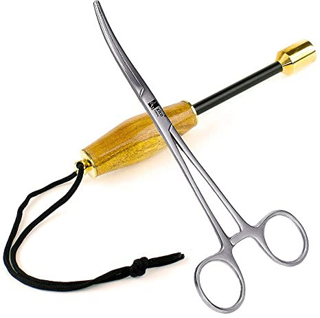 Zite Fishing Haken Lösezange & Hakenlöser 18cm Gebogen | Fischtöter Messing mit Holzgriff 19cm | Angelzubehör Set Forelle Karpfen & Mehr Angeln