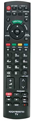 VINABTY N2QAYB000753 Fernbedienung ersetzen Passend für Panasonic TV TX-L32D28EP TK-L32E5 TX-L37E5 TX-L42E5 TX-L42EW5 TX-L47E5B TX-L47EW5 TX-LR47E5 TX-L37E5E TX-L42E5E Sub N2QAYB000673