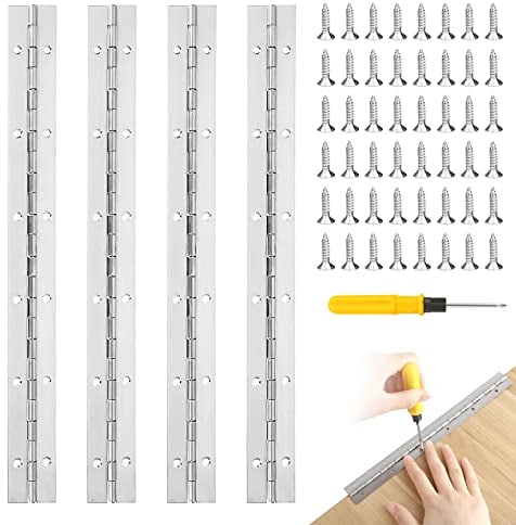 JNWYH 4 cintas para piano de acero inoxidable, robustas bisagras, tornillos incluidos, para pianos, puertas de armarios, con destornillador, 48 tornillos