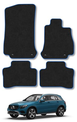 Mercedes GLC (2016-2023) Carpet Car Mats | Blue Edge Trim Tailored Fit Floor Mats Full Coverage Protection Accessories Easy Clean Anti Slip Made in the UK