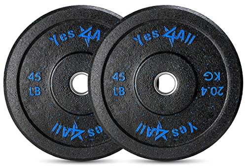 Yes4All 2-Inch Bumper Plate, Olympic Weight Plates for Weightlifting & Strength Training - 45 LBS (Pair)
