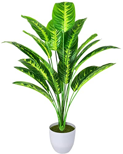 AIVORIUY Piante Finte da Interno Areca Palma Alberi in Vaso Piante Artificiali da Esterno Plastica Finta Pianta Foglia Soggiorno Decorazioni Camera da Letto Balcone (82cm Giallo Uccello del Paradiso)