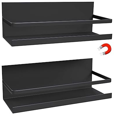 Dreamhigh® 2 Pièces Etagere Epices Cuisine Magnétique, Charge Maximale 5KG, Étagère Magnétique Pour Réfrigérateur Antirouille, Etagere a Epices Murale pour Réfrigérateur et Surfaces Métalliques