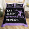 Double Bedding Sets for Girls,Eat Sleep Gymnastics Comforter Cover Purple Black Gymnastics Bed Set for Gymnast Glitter Sequins Love Hearts Stars Decor,1 Duvet Cover with 2 Pillow Cases