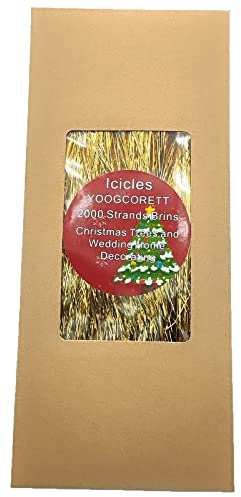 YOOGCORETT 2000 Stränge Gold Weihnachten Eiszapfen Lametta Glänzende Eiszapfen Girlande für Weihnachtsbaum Dekorationen Zuhause Hochzeit Geburtstag Party Dekor Supplies 45,7 cm Zoll