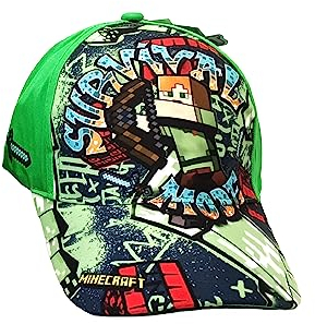 Fashion UK Offizielle Minecraft-Mütze Alex Steve. Schirmmütze für Kinder oder Jungen. Polyester und Baumwolle. Grüne Baseballmütze. (54 cm)