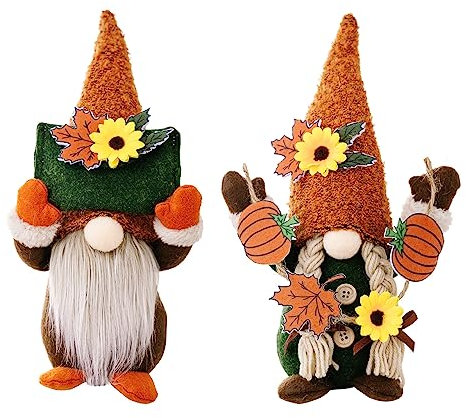 Yonphy Herbstdeko Wichtel 2 Stück Wichtel Herbst Dekoration Plüsch Wichtel Figuren Halloween Deko Herbsternte Wichtel (F)