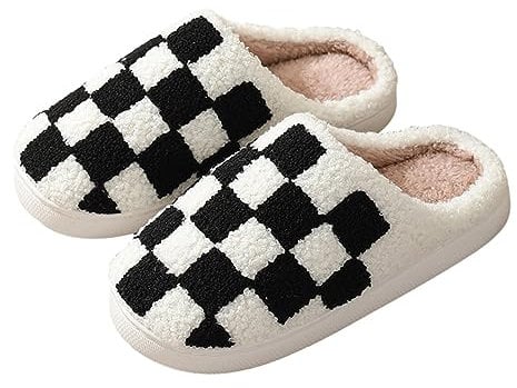 Adisputent Karierte Hausschuhe Winter Damen Herren Flaumig Slippers Plüsch Pantoffeln Tiere Niedliche Cartoon Hauspantoffeln Kuschelige Warme Schuhe Indoor Mädchen Frauen Z Karierte Schwarz 44-45