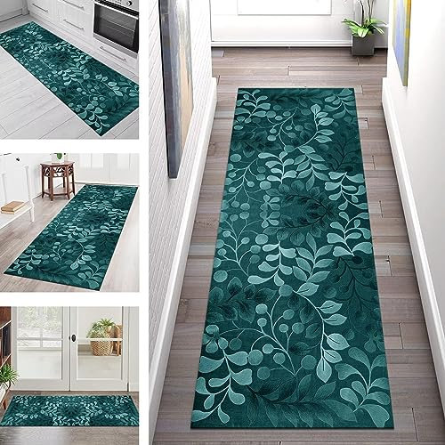 Teppich Läufer Lang Flur Küche rutschfest waschbar Korridor Tepiche Küchenläufer 110X280CM Türkis 3D Teppichläufer Matte Meterware Kücheteppich für Schlafzimmer Wohnzimmer Flurmatten Breit 40-120cm