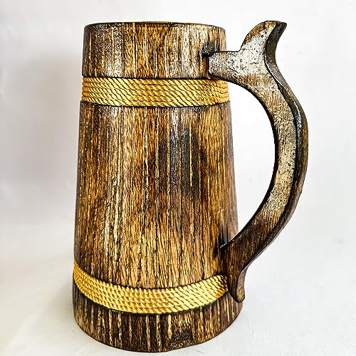 ANTIQUANA Taza de cerveza de madera hecha a mano | Tazas de viaje al aire libre para hombres | Taza de té y café con asa | Jarra artesanal para beber