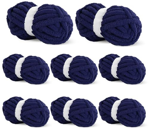 BALAPET Chunky Chenille Yarn for Crocheting & Knitting, 8 Pack, 27yds/8oz Each, Soft Fluffy, Navy Blue