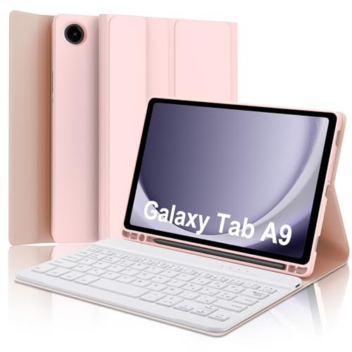 IVEOPPE Funda con Teclado Samsung Galaxy Tab A9 8.7 Pulgadas 2023, Teclado Samsung Tab A9 (SM-X110/X115/X117), Funda Teclado Español Ñ Bluetooth Desmontable para Samsung A9 8.7, Rosa