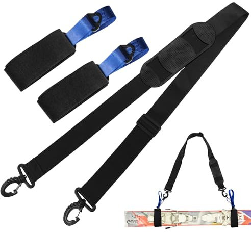 gaoduanluoluo Porte Ski, Sangle de Ski Réglables avec Bandoulière Rembourrée pour Le Transport des Skis et des Bâtons Accessoires de Ski (Bleu)