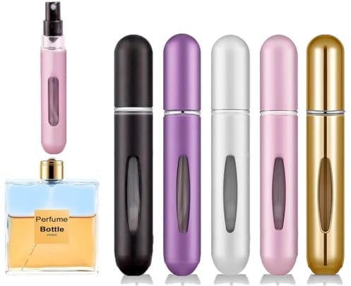 Rosiya Perfume Atomiser pack of 5pcs Perfume Travel Bottle, 8ML Refillable Perfume Spray Bottle Easy to Refill Empty Atomiser Bottle for Purse, Handbag, Pocket and Luggage (Matte)