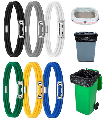 HAOXYO 6 Pcs Large Elastic Bands,Trash Can Bag Bands,Kitchen Trash Bag Bands for 13 to 30 Gallon Garbage Cans,Durable Trash Bag Bands Elastic Bands to Hold Trash can Bags in Place (6 Colors)