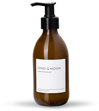 JONDI&MOON Zahncreme Kräuter - Nachfüllbare Zahnpasta mit Fluorid - Natürliche Inhaltsstoffe - Vegan - Naturkosmetik im 250ml Glas-Spender