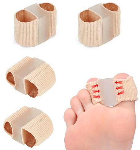 Gel Zehenspreizer Doppelloch 4 Stück Silikon Zehenstrecker Hallux Valgus Korrektur Zehenspreizer Weich Zehentrenner Tragbarer zehenbandag für Hammerzehen Hallux Valgus Korrektur, überlappende Zehen