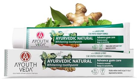 Ayouthveda Ayurvedic Whitening Toothpaste - 97% Natural Score for Advanced Gum Care & Stain Removal, Vegan, 100g