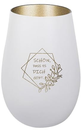 Der-Porzellan-Laden Windlicht mit Gravur Schön DASS es Dich gibt, Weiß Gold, Teelichthalter aus Glas mit Spruch, Tischdeko modern