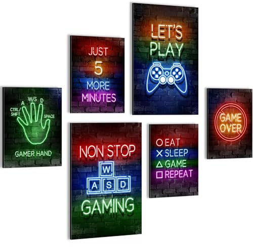 Novart Wandbilder Set Spielkonsole Gamer Bunt - KEIN EXTRA RAHMEN BENÖTIGT - Modern Deko - Kinderzimmer Junge Teenager N005267a