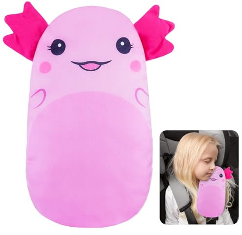 Gurtpolster Kinder Gurtschutz Auto Kopfstütze und Sicherheitsgurtkissen für Kinder im Auto Komfortables Nackenkissen,Pink