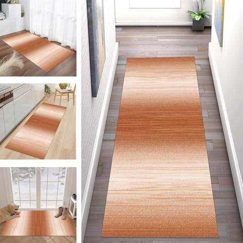Buatisf Teppich Läufer Flur Küche, Waschbar Kücheteppich rutschfest Orange Flurläufer Lange Küchenläufer für Korridor Schlafzimmer, Modern Polyester Teppichläufer auf Maß Meterware