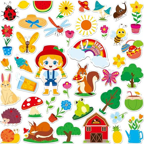 42 Pezzi Adesivi in Gel a Tema Estivo, Farfalla, Fiore, Adesivi Spessi per Finestre e Porte, Rimovibili, Riutilizzabili, per Bambini, Casa, Decorazione della Classe (Non Commestibili)